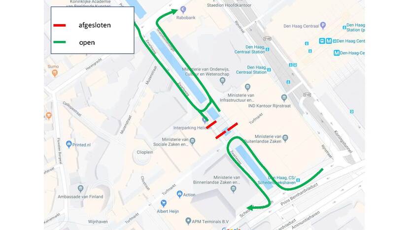 Koningstunnel route Ministeries Zwarteweg Oranjebuitensingel