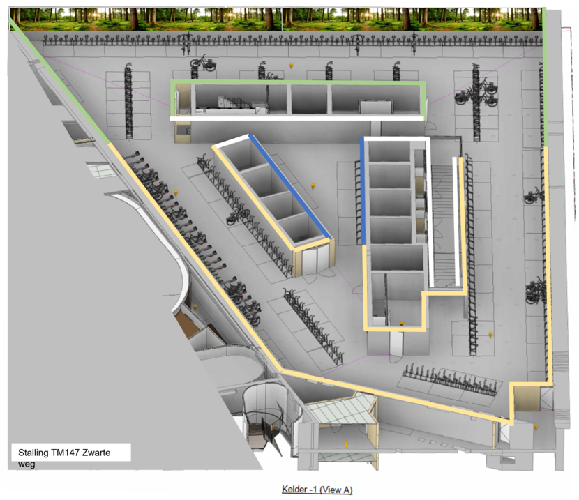 Nieuwe indeling fietsenstalling Zwarteweg met kleurzones